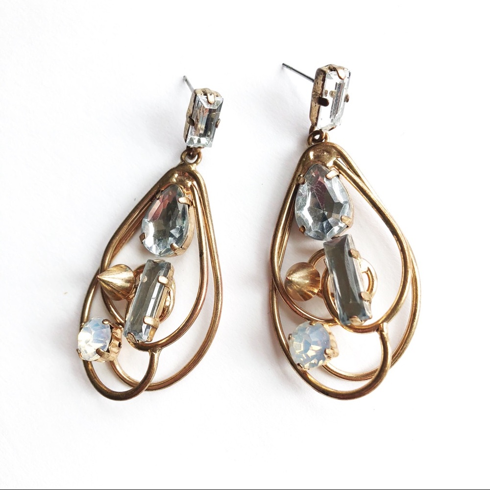 Badass Statement Earrings; Gold and Rhinstone